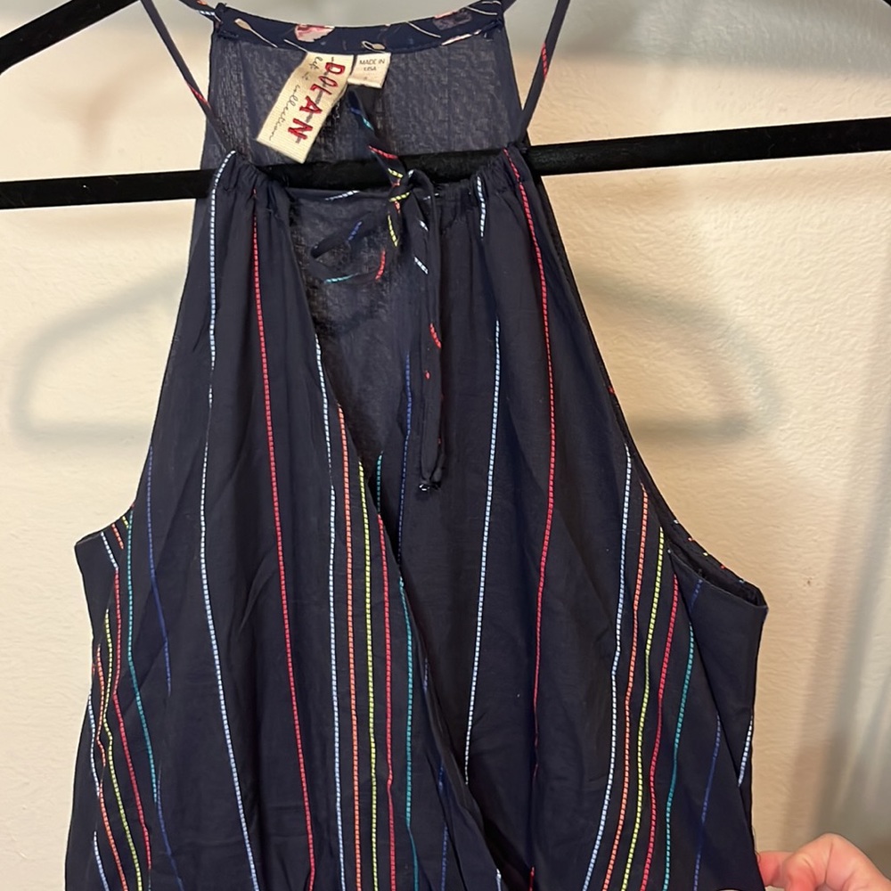 NWOT Anthropologie Dolan Stripe Multicolor Blue Tie Keyhole Front Jumpsuit small - Picture 10 of 12